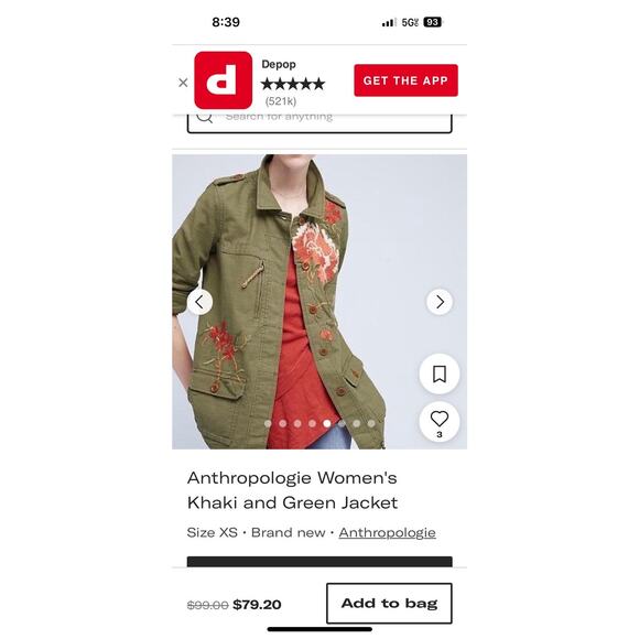 Anthropologie Hei Hei Utility Jacket XS Olive Green Floral Embroidered Boho Fall - Picture 6 of 13